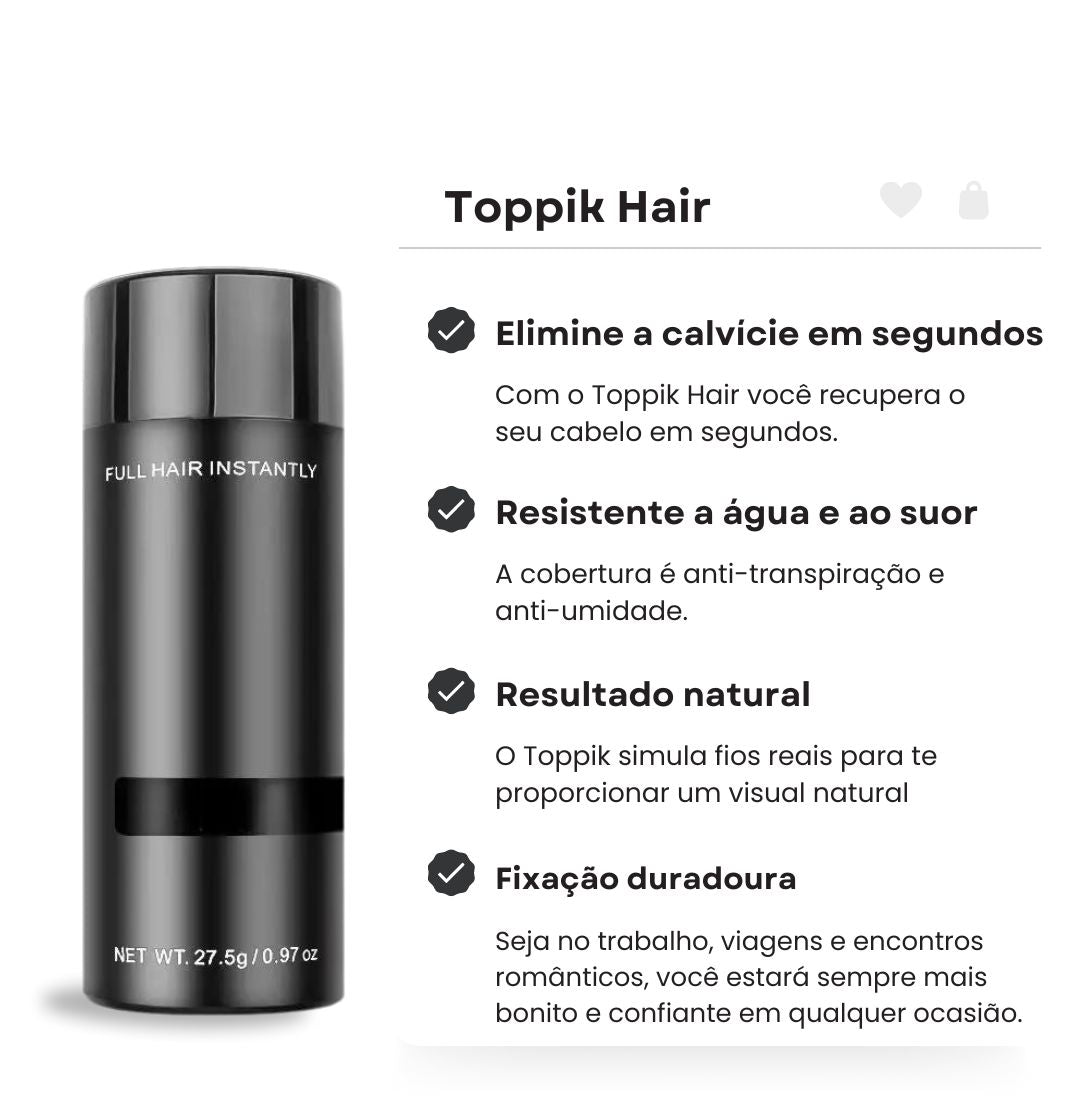 Toppik Hair - Esconda a calvície em segundos! (Modelador + Spray de brinde)